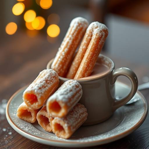 Churros con chocolate caliente servidos en una taza