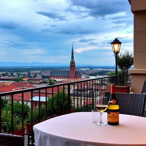 Cliente disfrutando de una copa de vino tinto en la terraza del restaurante con vistas a la Giralda de Sevilla