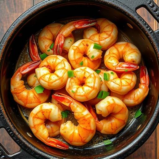 Gambas al Ajillo servidas en una cazuela de barro