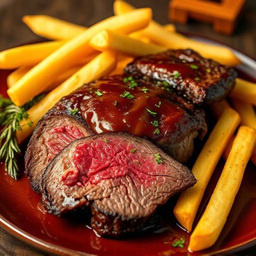 Solomillo al Whisky con patatas fritas